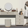Modern Dressing Table Design With Round Mirror Table Lamp Stool Drawers And Dress Form