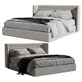 Modern Double Bed With Upholstered Headboard Gray Bedding And Black Throw 3d model