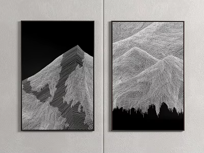 Black and White Abstract Mountain Wall Art Decor Hanging Two Panels 3d model