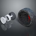Car Tire With Black Alloy Wheel Rim Aggressive Tread Design And Red Accent Details
