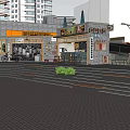Urban Outdoor Plaza Featuring Steps Plants Kiosk Green Trees And Buildings