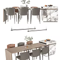 Elegant Dining Table Set With Wooden Top Marble Counter Chairs And Hanging Lights