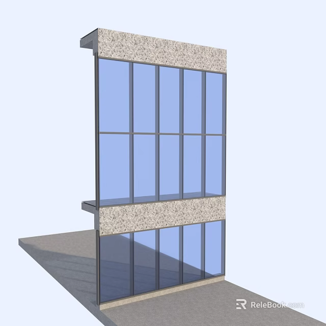 Modern Building Facade Design With Glass Curtain Wall And Stone Panels 3d model 