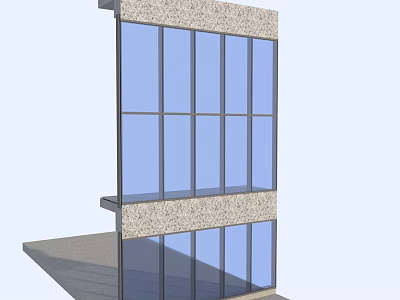 Modern Building Facade Design With Glass Curtain Wall And Stone Panels 3d model