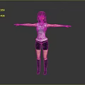 3D Female Character With Black Hair Red Eyes White Tank Top Black Shorts Arms Outstretched