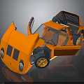 Orange 3D Car Model Featuring Open Doors Yellow Rims And Black Design Details