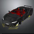 Gray Convertible Sports Car With Sleek Design Red Seats And Yellow Accents