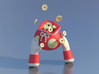 Decorative Ornament Set With Red Body White Bow Legs And Scattered Gold Circular Ornaments 3d model