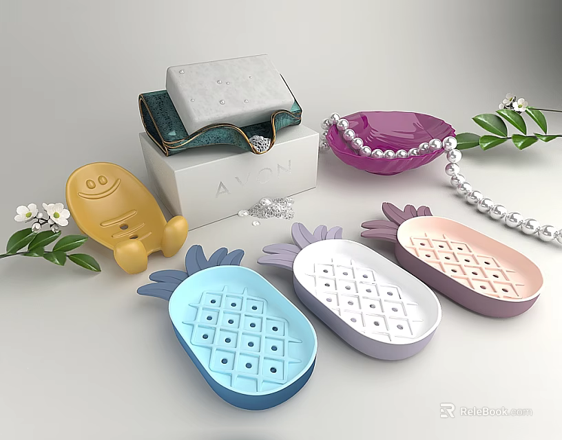 Colorful Pineapple Shaped Soap Dishes as Bathroom Accessories with Decorative Design 3d model