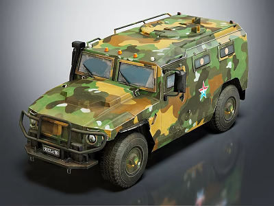Military Armored Vehicle With Camouflage Paint Off Road Tires And Military Insignia 3d model