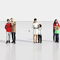 Group of People Standing in Bright White Space With Adults and Children in Casual Outfits