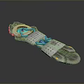 3D Rendered Mechanical Device With Circular Structure Green Elements Gray Body And Yellow Accents