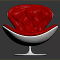 Red Plush Upholstered Leisure Chair With Modern White Circular Base Design