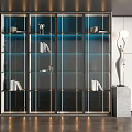 Modern Bookcase Design With Glass Doors Metal Frame Books And Decorative Lighting
