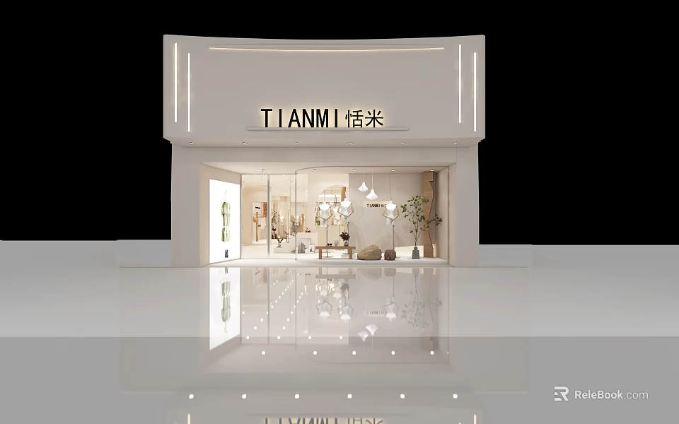 Elegant TIANMI Clothing Store Front With Modern Display And Bright Interior Lighting 3d model 