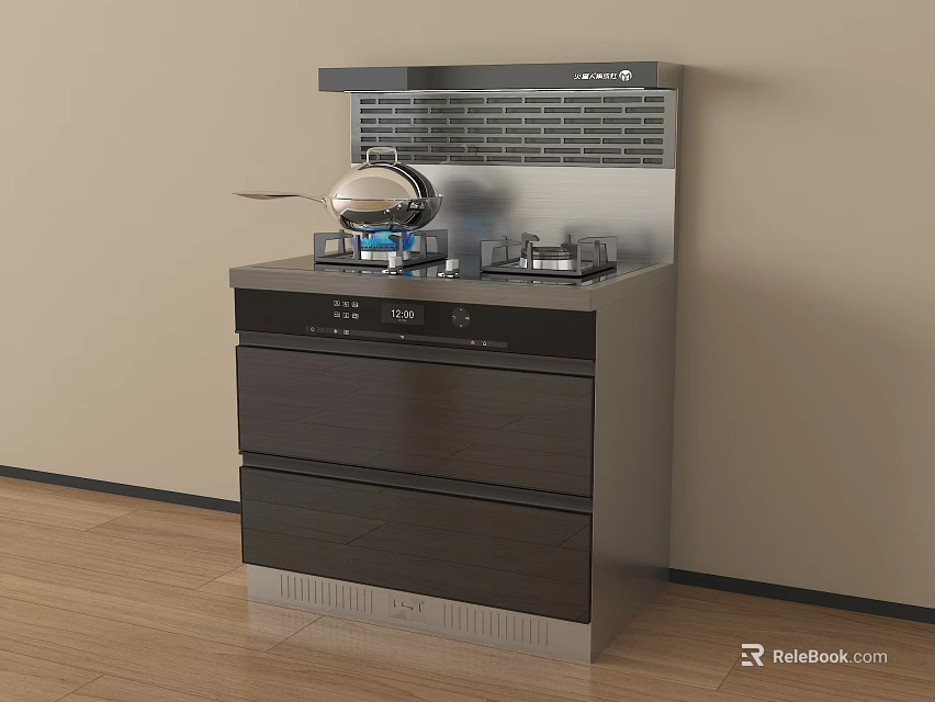 Fangtai Integrated Kitchen Appliance With Gas Cooktop Range Hood And Drawers 3d model 