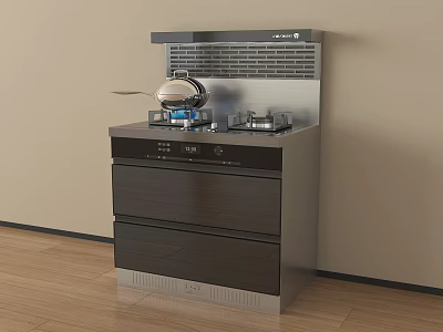 Fangtai Integrated Kitchen Appliance With Gas Cooktop Range Hood And Drawers 3d model