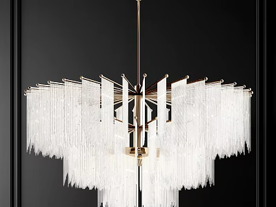 Modern Elegant Chandelier With Metal Frame And Crystal Tassels Hanging Interior Design 3d model