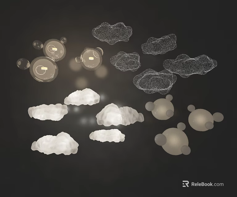 Modern Cloud Like Bubble Shaped Chandeliers With Transparent Mesh And Solid White Design 3d model 