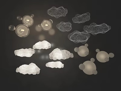 Modern Cloud Like Bubble Shaped Chandeliers With Transparent Mesh And Solid White Design 3d model