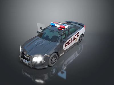 Sleek Police Car With Flashing Lights Modern Design And Reflective Surface 3d model