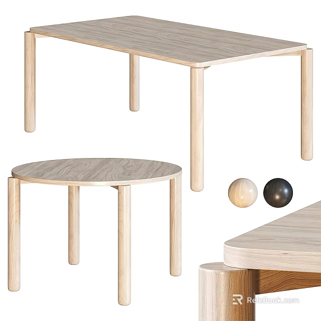 Simple Modern Coffee Table With Wooden Round And Rectangular Tops And Slim Legs 3d model