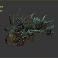 Blue Mythical Dragon Creature With Sharp Horns Glowing Orange Claws And Weapon Structures