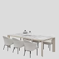 Modern White Dining Chairs With Marble Top Table And Decorative Vases 3d model