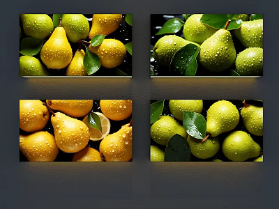 Decorative Fruit Wall Hanging Featuring Green Yellow Pears With Leaves And Water Droplets 3d model
