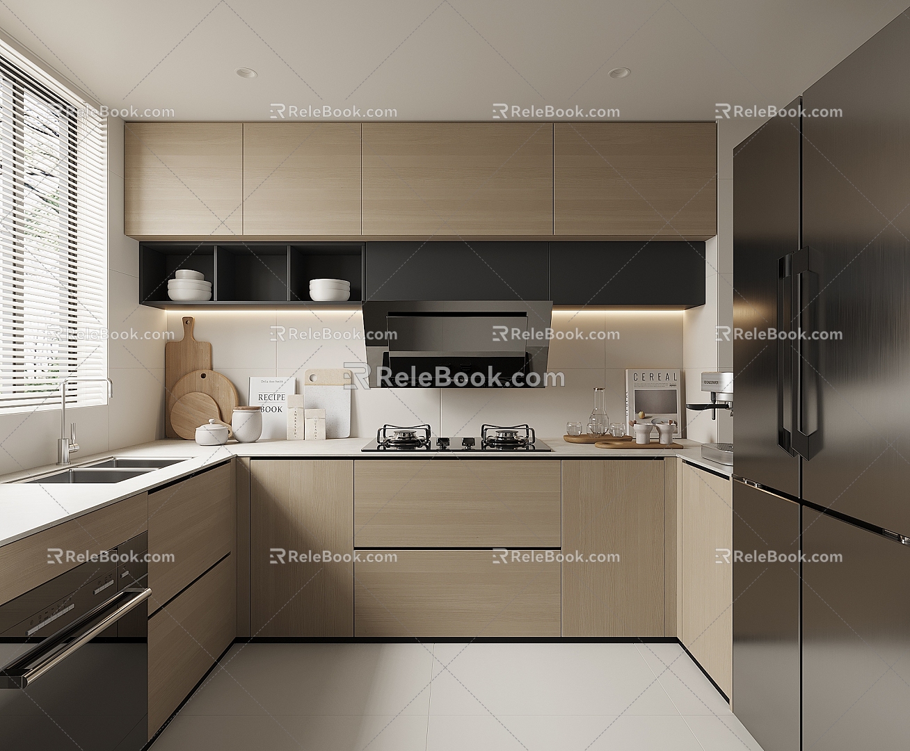 Modern Kitchen Cabinet Hanging Cabinet Kitchen Supplies Range Hood Oven 3d model