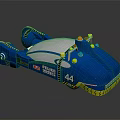 Blue Toy Racing Car With Racing Team Logo Number 44 And Yellow Tire Edges