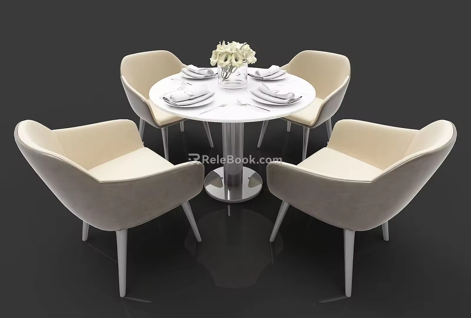 Modern multi-person dining table and chairs 3d model