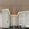 Modern Lobby Reception Desk with White Counter Marble Walls and Elegant Lighting Design