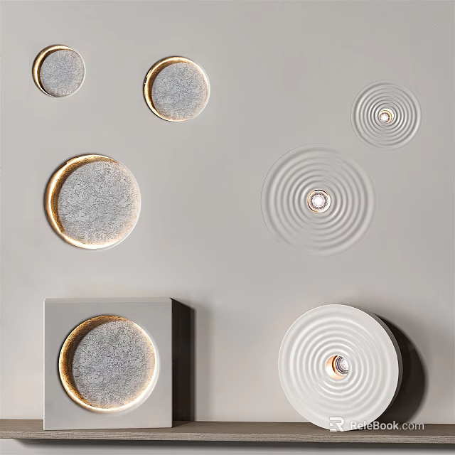Modern Wall Lamps With Gold Frame And Circular Wavy Design In Neutral Tones 3d model 