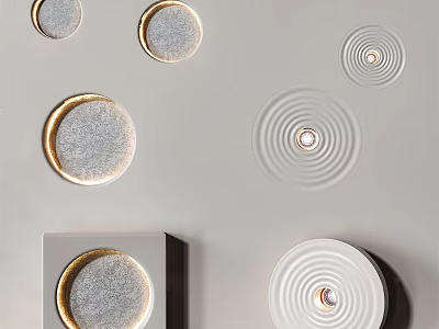 Modern Wall Lamps With Gold Frame And Circular Wavy Design In Neutral Tones 3d model