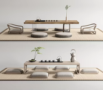 New Chinese Tea Table and Chair Tatami Tea Table and Chair 3d model