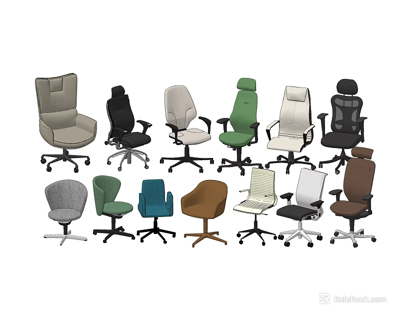 Various Modern Office Chairs With Different Colors And Ergonomic Designs 3d model