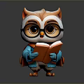 Cute Cartoon Owl Wearing Glasses Reading Story Book With Orange Backpack