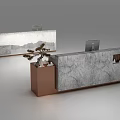 Elegant Modern Reception Desk Featuring Marble Surface Copper Base Potted Plant And Computer 3d model
