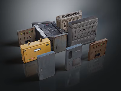 Industrial Electrical Control Equipment And Panels With Metallic Cases And Various Colors 3d model