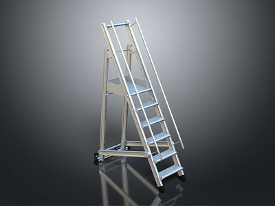 Aluminum Mobile Step Ladder With Sturdy Steps And Lockable Wheels Design 3d model