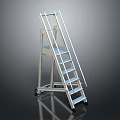 Aluminum Mobile Step Ladder With Sturdy Steps And Lockable Wheels Design 3d model