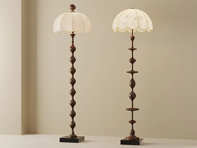 Elegant Floor Lamps With Spiral Bases And White Lampshades Featuring Lace Detail 3d model