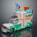 Green And Beige Ice Cream Truck With Colorful Ice Cream Cone Top And Decorative Stripes