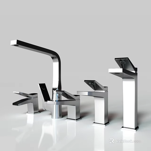 Modern Stainless Steel Faucets With Sleek Designs And Various Contemporary Styles Displayed 3d model 