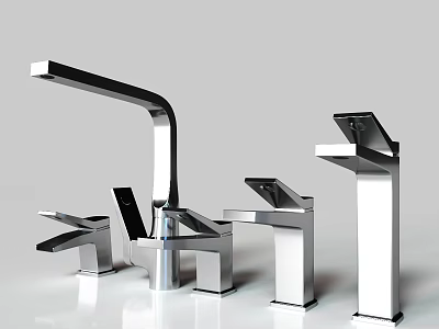 Modern Stainless Steel Faucets With Sleek Designs And Various Contemporary Styles Displayed 3d model