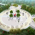 Waterfront Landscape Design With Green Spaces Walking Paths Circular Lawns And Water Features