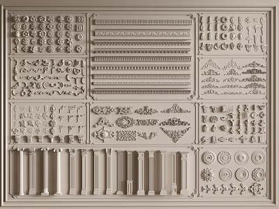 Ornamental Carvings And Decorative Elements Collection 3d model