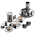 Modern Stainless Steel Coffee Tableware Set With Cups Saucers Milk Jug And Tray