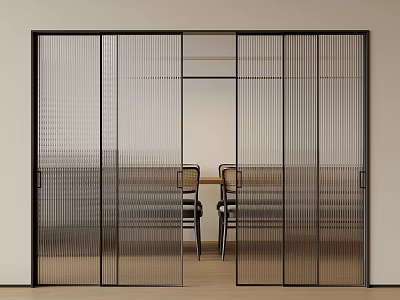 Modern Sliding Doors With Metal Frame And Vertical Striped Glass For Office Interior 3d model